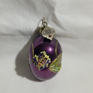 Jay Strongwater Jeweled Purple Egg Embellished Frog and Lilipad Ornament (Read)